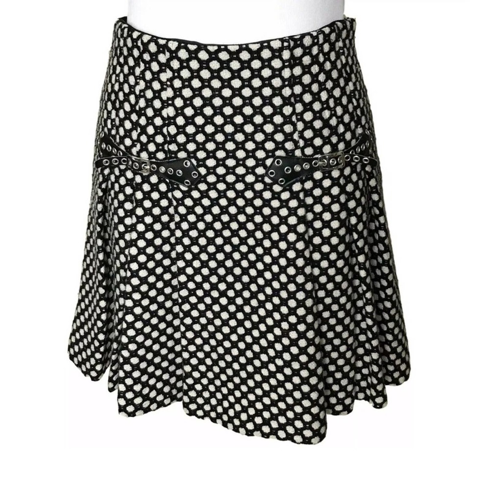 Tibi punk preppy wool pleated mini skirt mixed dot leather buckle boucle tweed 4